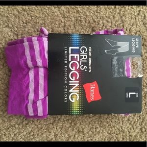 Neon purple striped thin legging tights Nwt